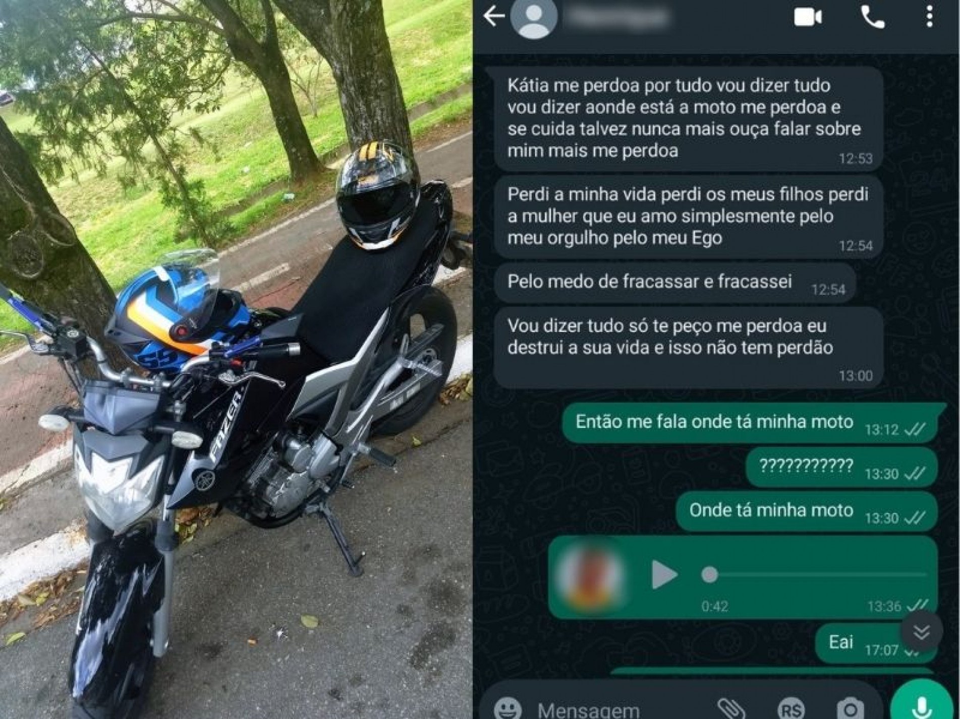 Kátia pediu esclarecimentos, mas ainda não sabe a localização de sua moto