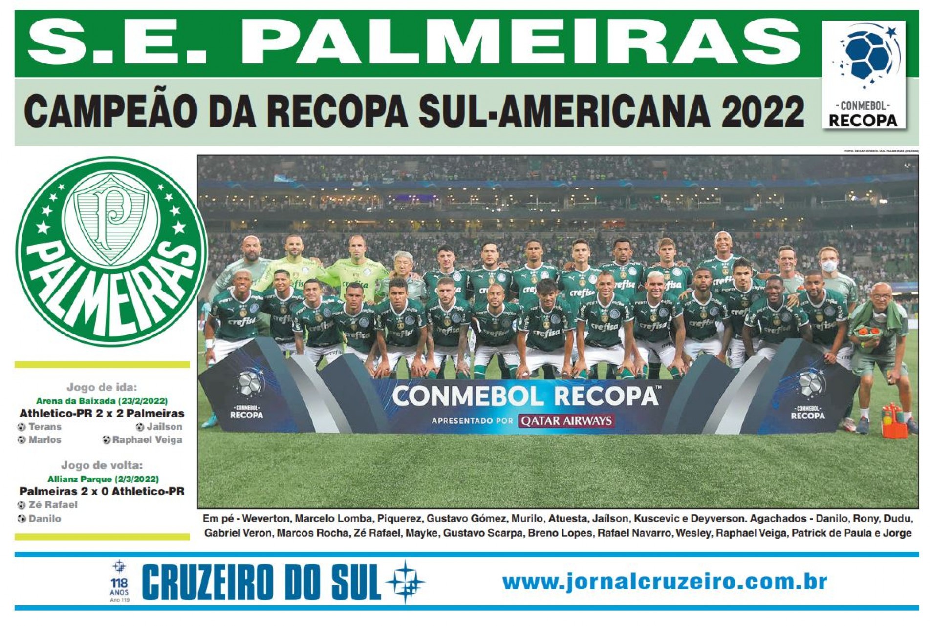 Revista Pôster Palmeiras - Verdão Campeão Paulista 2022