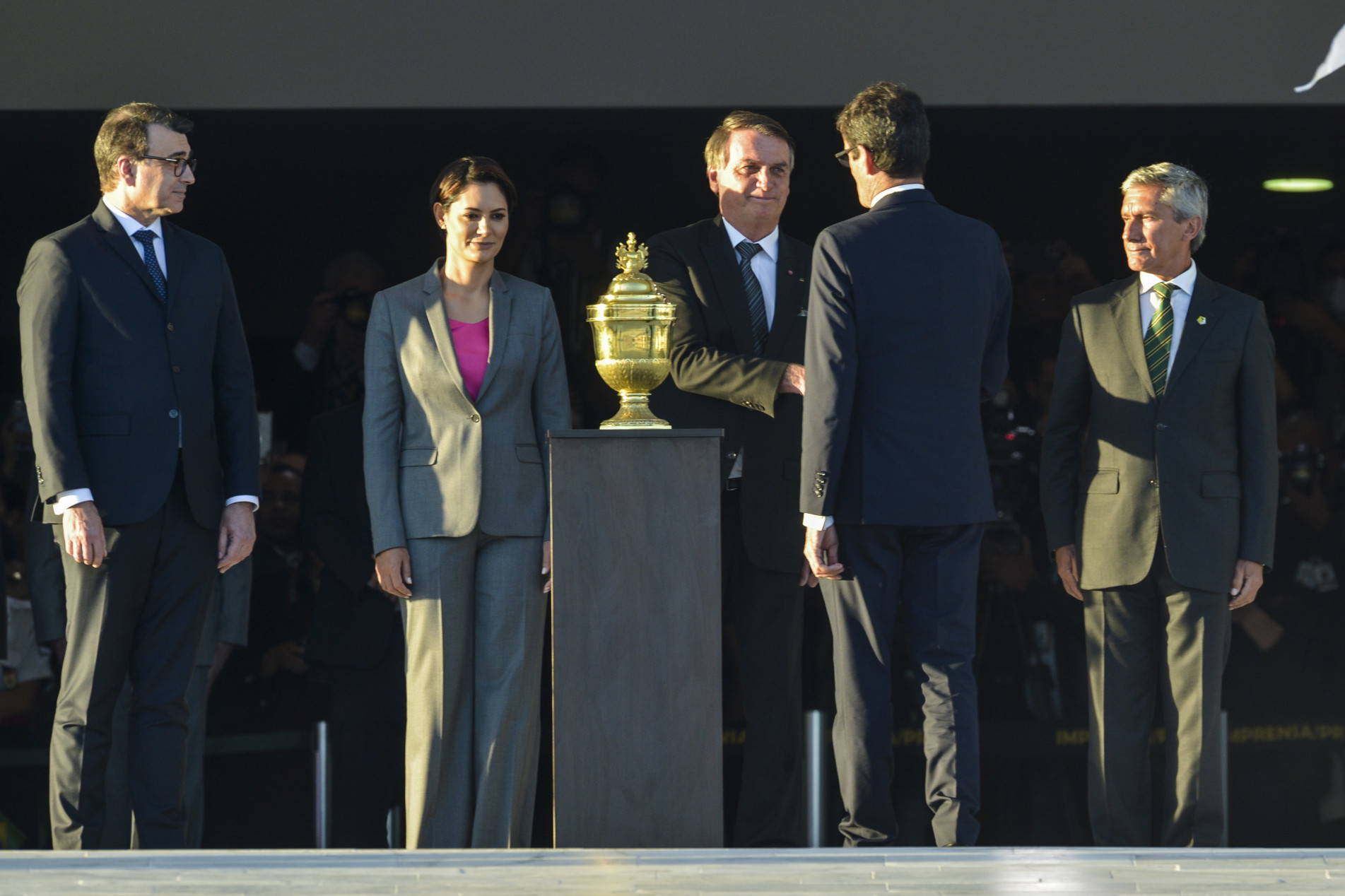 O presidente Jair Bolsonaro participa da cerimônia oficial de chegada ao país do coração de Dom Pedro I