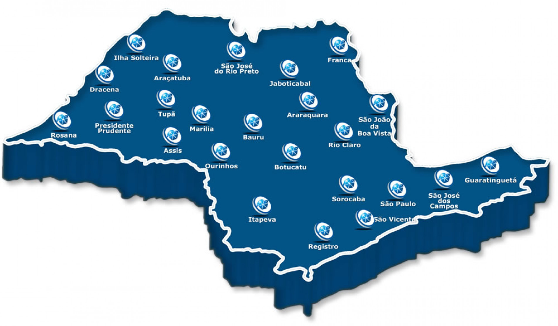 Mapa com os campus da Unesp