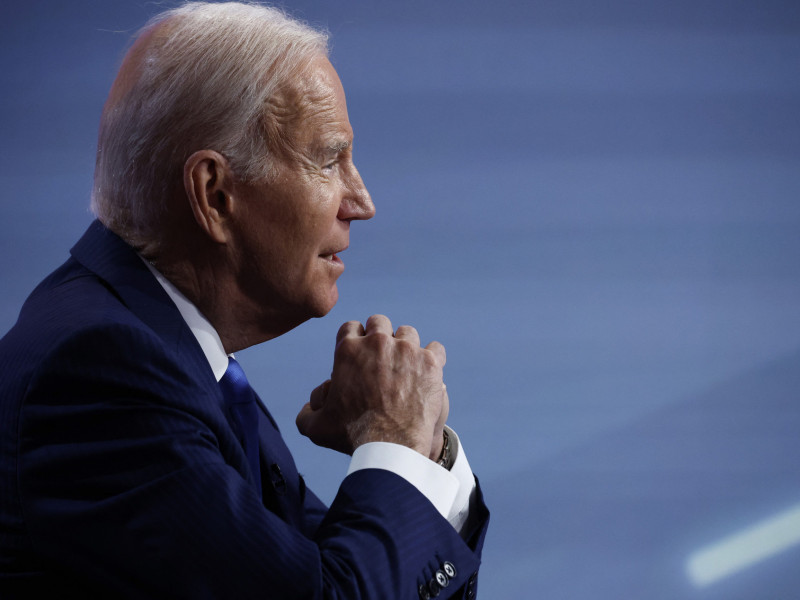  WASHINGTON, DC - MARCH 29: U.S. President Joe Biden delivers remarks while hosting the virtual Summit for Democracy Virtual Plenary session from the South Court Auditorium in the Eisenhower Executive Office Building on March 29, 2023 in Washington, DC. His remarks, titled 'Democracy Delivering on Global Challenges' focused on working against autocracy around the world.   Chip Somodevilla/Getty Images/AFP (Photo by CHIP SOMODEVILLA / GETTY IMAGES NORTH AMERICA / Getty Images via AFP)