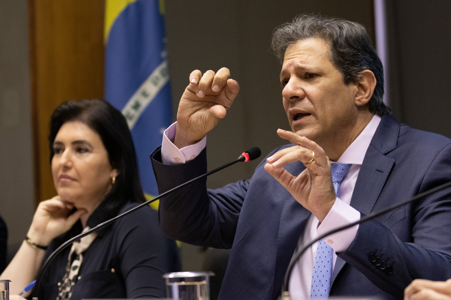 Ministros Fernando Haddad (Fazenda) e Simone Tebet (Planejamento) deram entrevista ontem