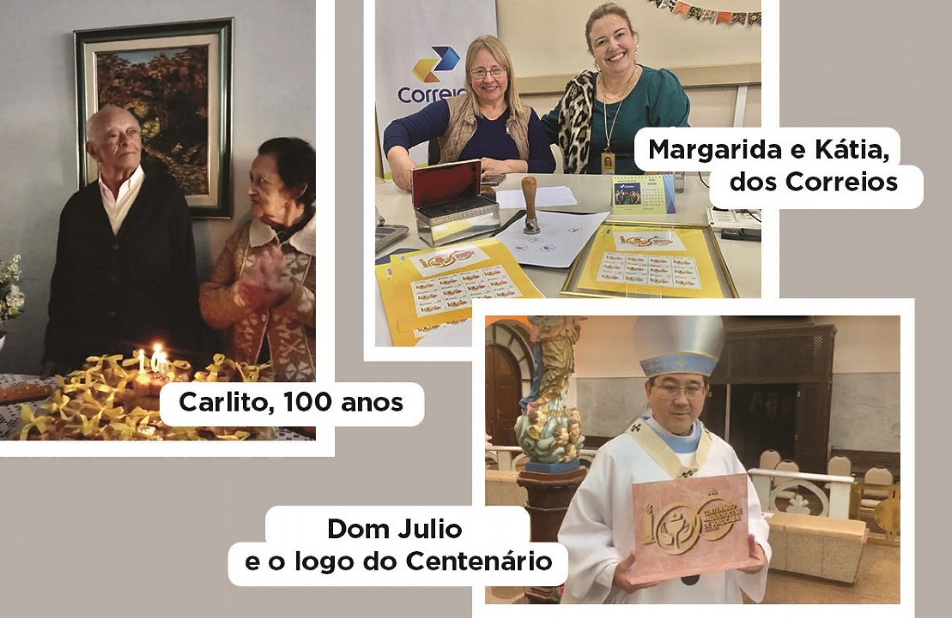 Cem envelopes com o selo ilustrado com a logomarca do centenário e o carimbo em envelopes serão entregues aos convidados do evento