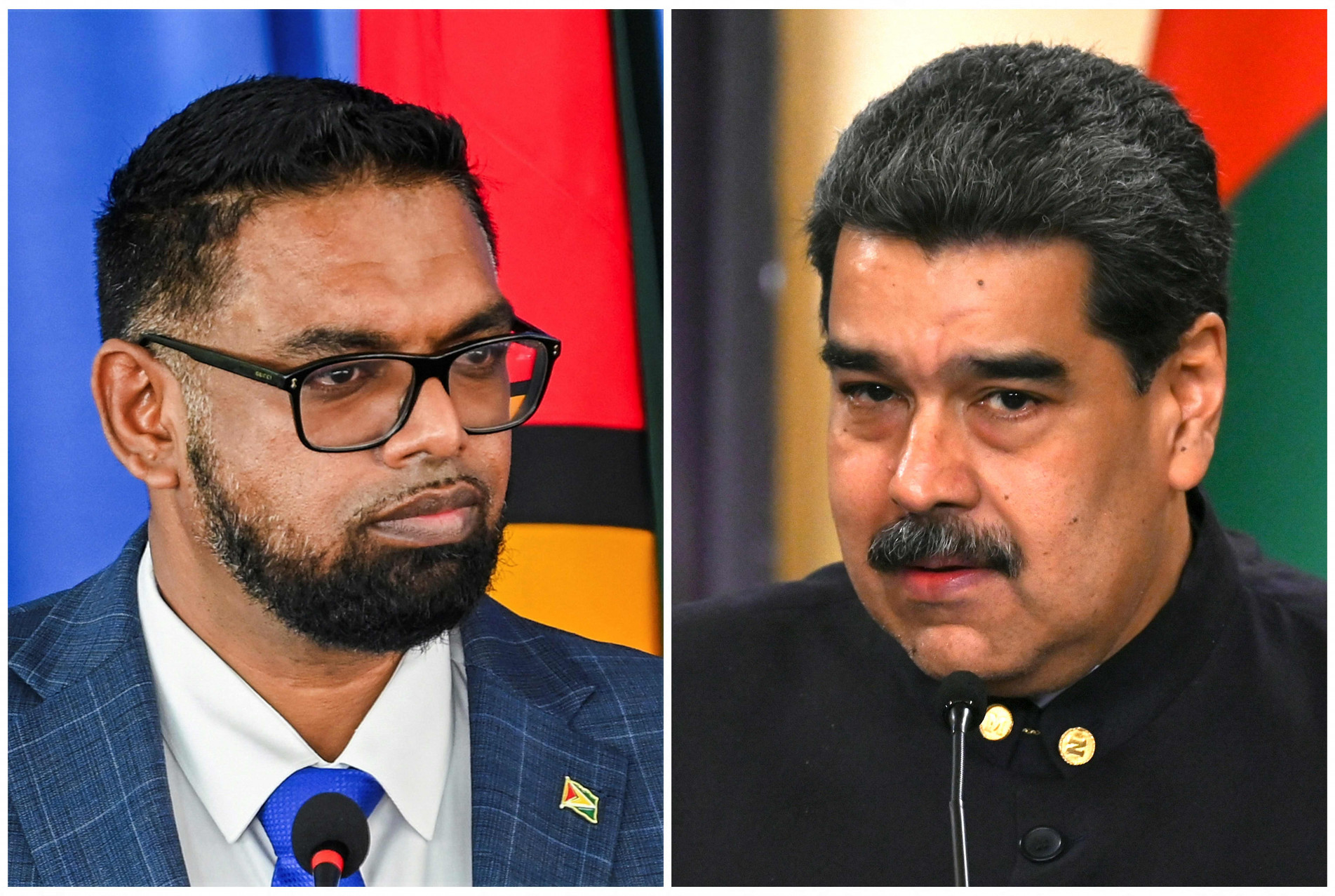 O guianense Irfaan Ali e o venezuelano Nicolás Maduro