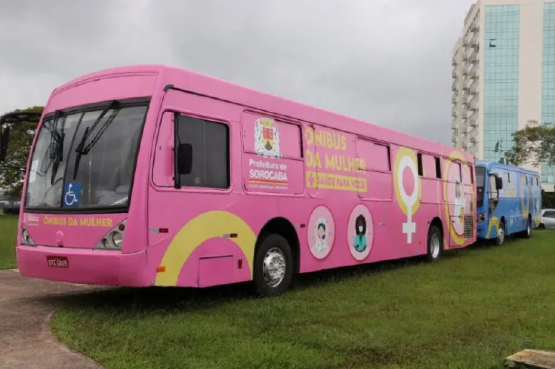 Ônibus azul e rosa